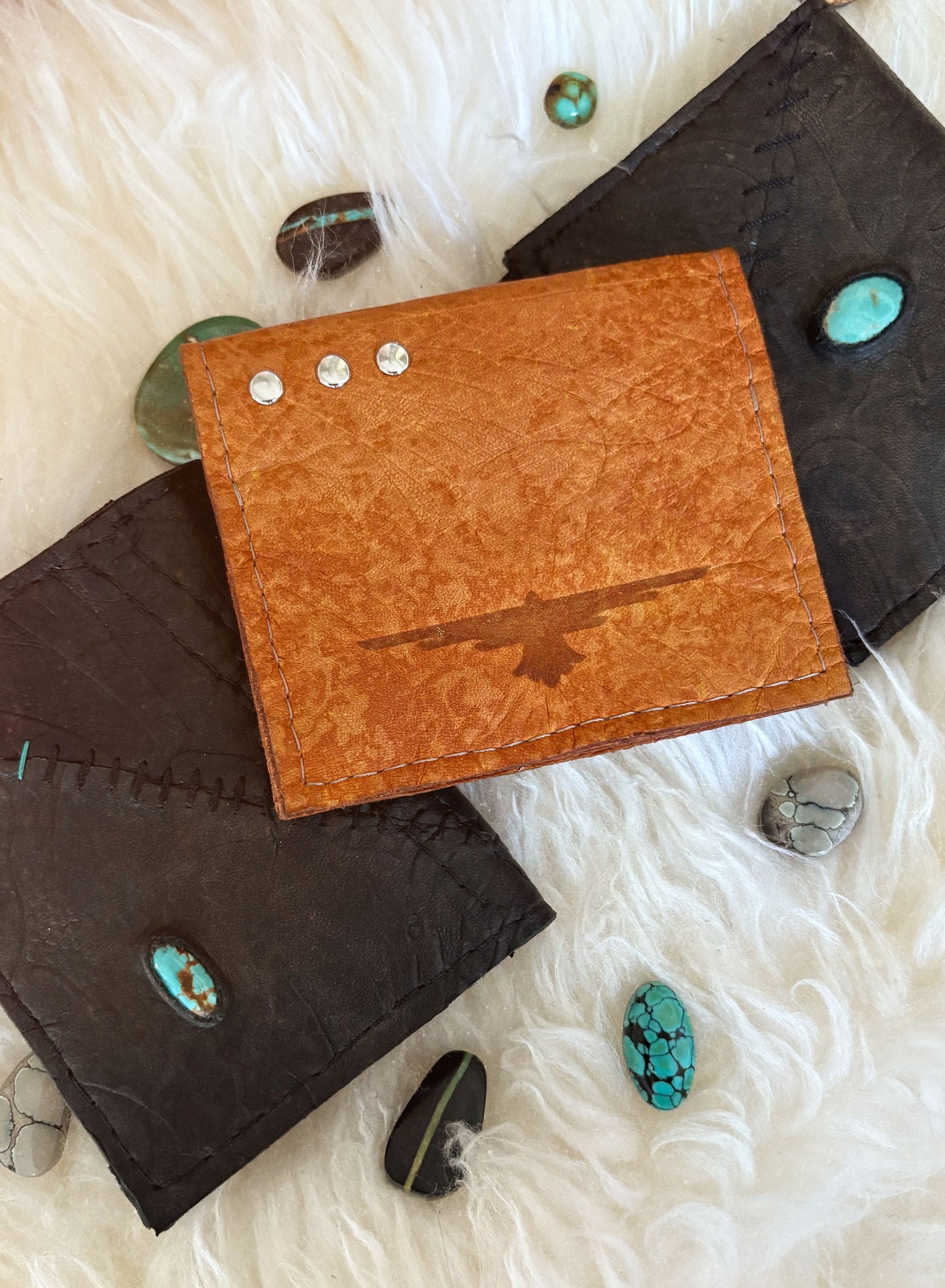 Turquoise Fold Wallet - Tan