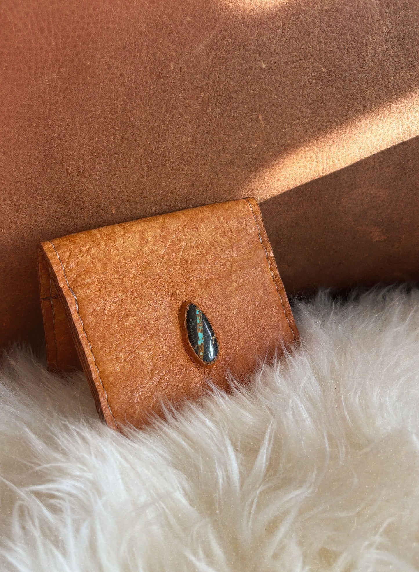 Turquoise Fold Wallet - Tan