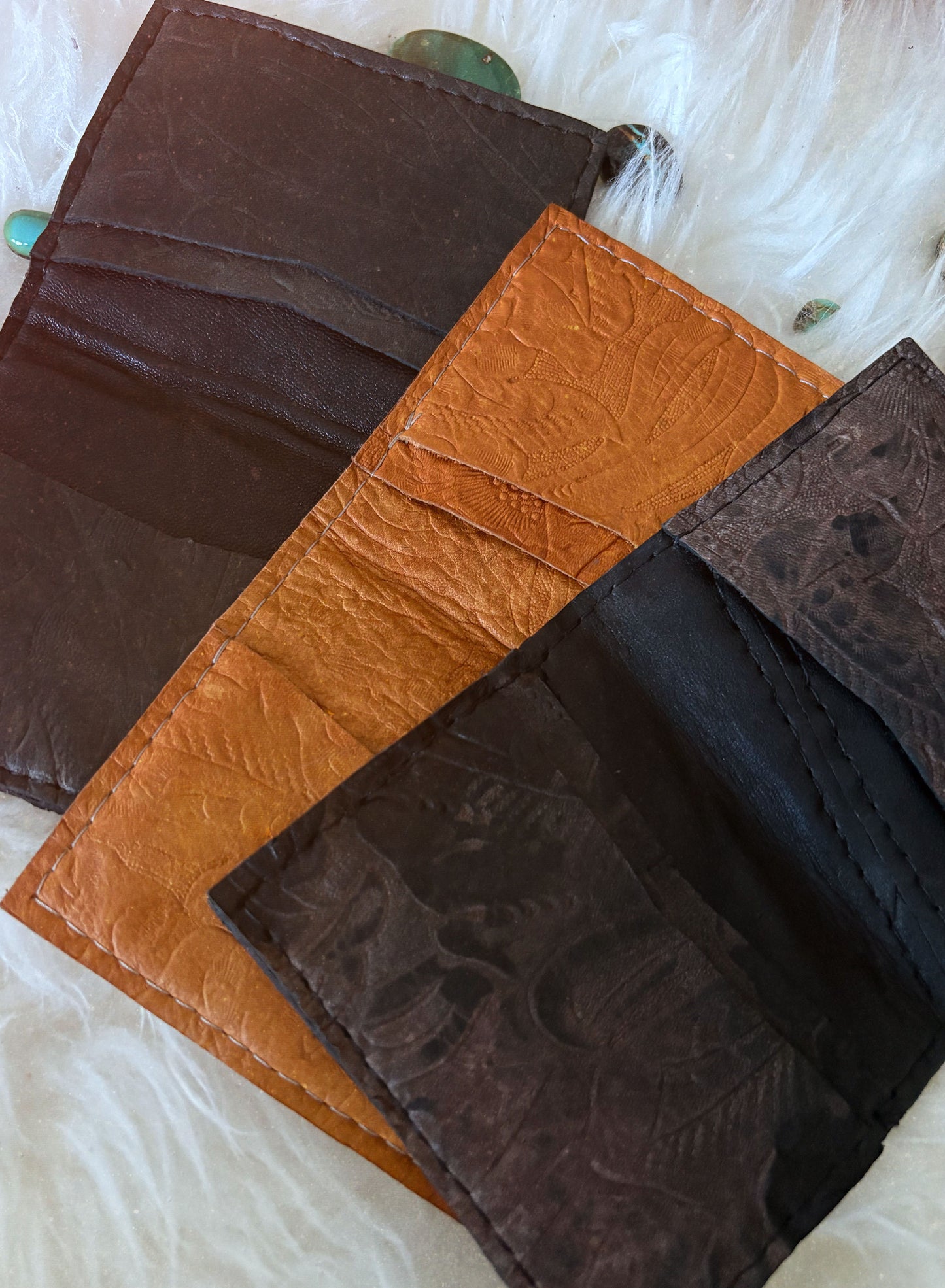 Turquoise Fold Wallet - Tan