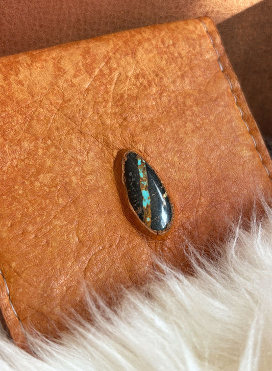 Turquoise Fold Wallet - Tan